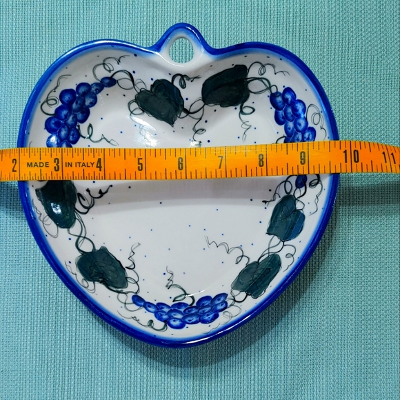 Unikat Polish Pottery Heart Shaped Dish 7-3/4" Blue Flowers EUC - Picture 7 of 9